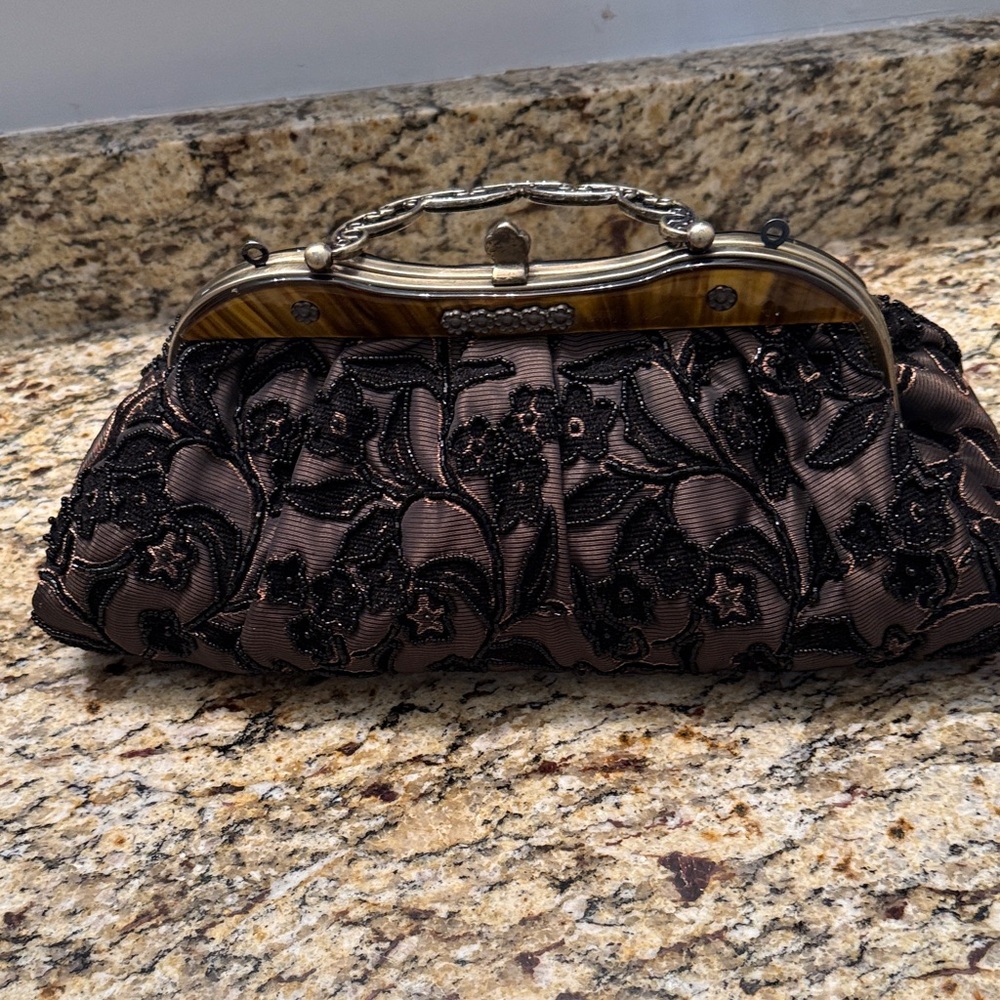 Elegant Black Floral Clutch